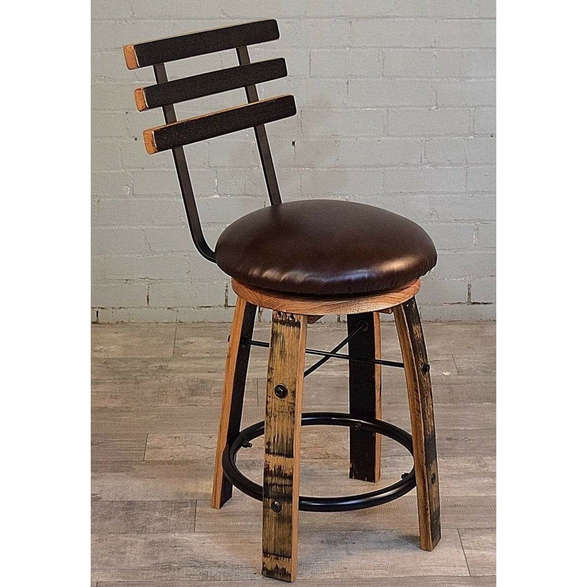 WILLIAM Sheppee USA Counter Stool William Sheppee Shooter's Whiskey Barrel Upholstered Swivel Counter/ Bar Stool w/Back- SHO111