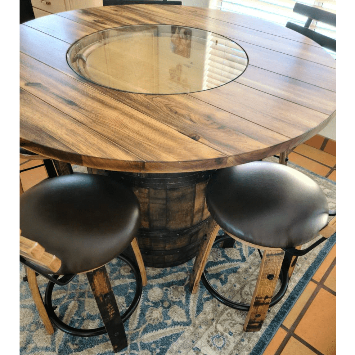 WILLIAM Sheppee USA Shooter's Bar Whiskey Barrel 36" Counter Height Comes With 5 Barstools, Black