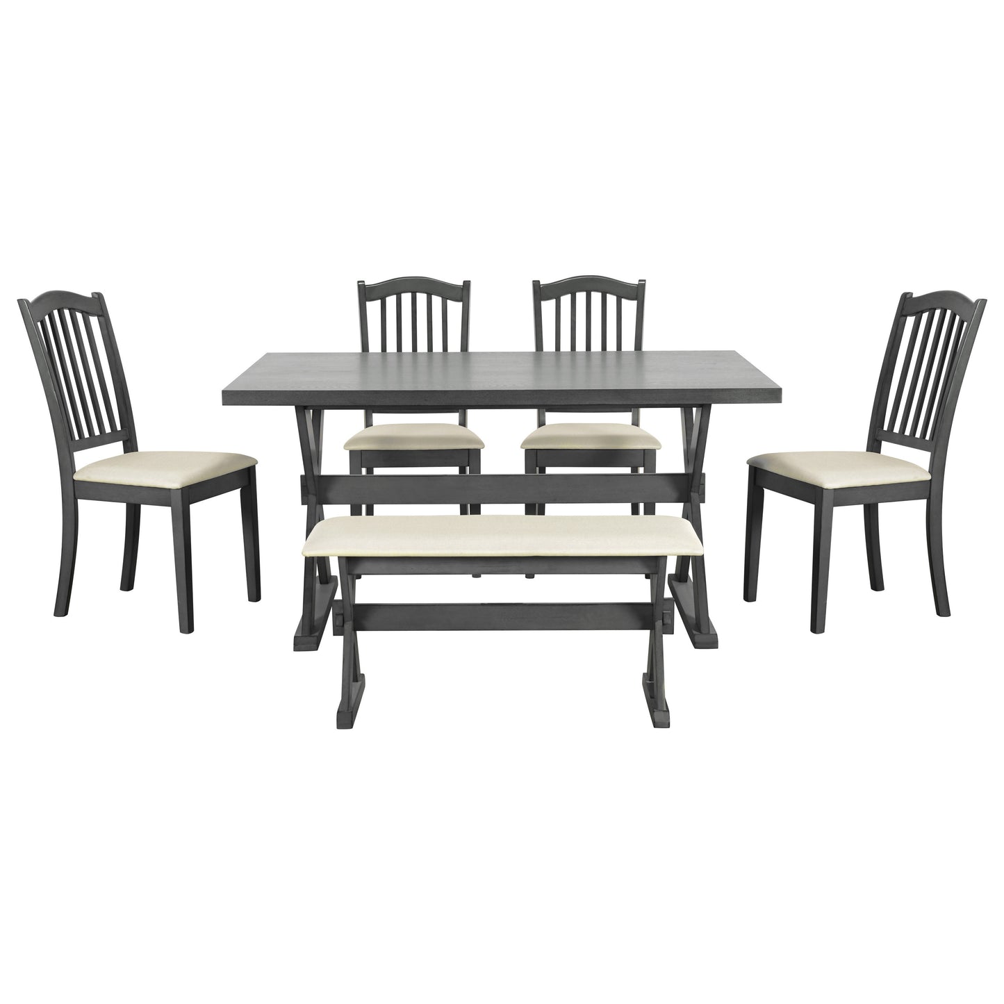 1st Choice Modern 6-Piece Rectangular Rustic Dining Table Set Furniture
