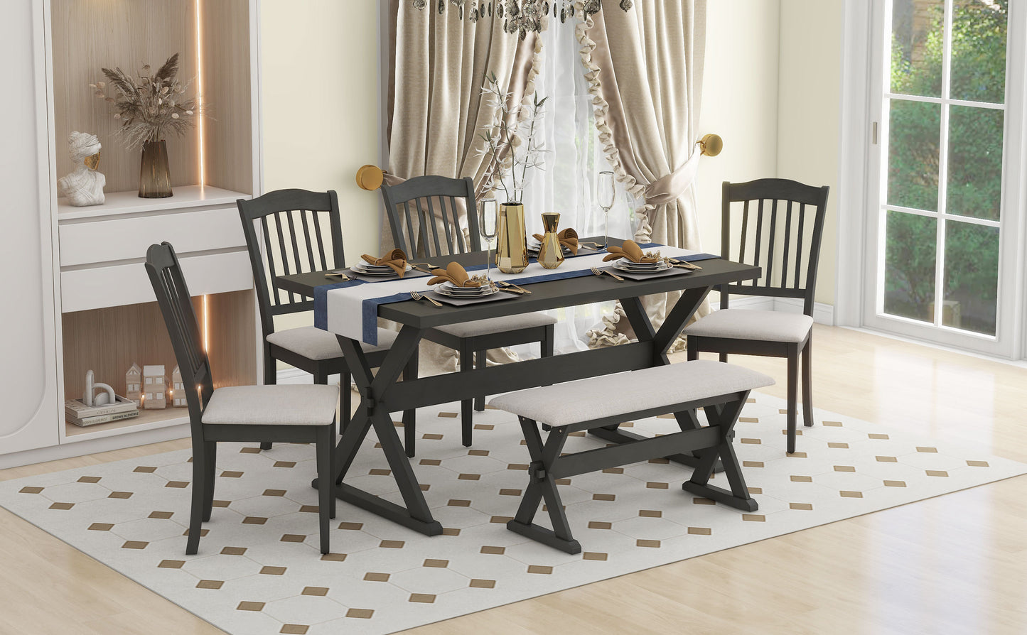 1st Choice Modern 6-Piece Rectangular Rustic Dining Table Set Furniture