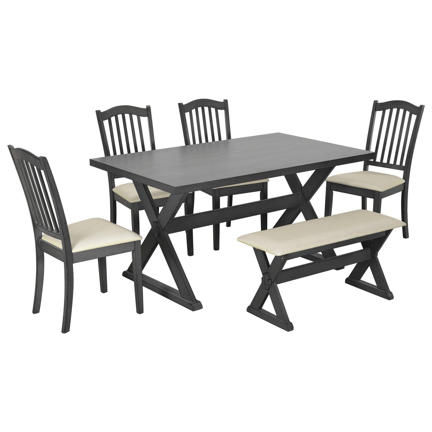 1st Choice Modern 6-Piece Rectangular Rustic Dining Table Set Furniture