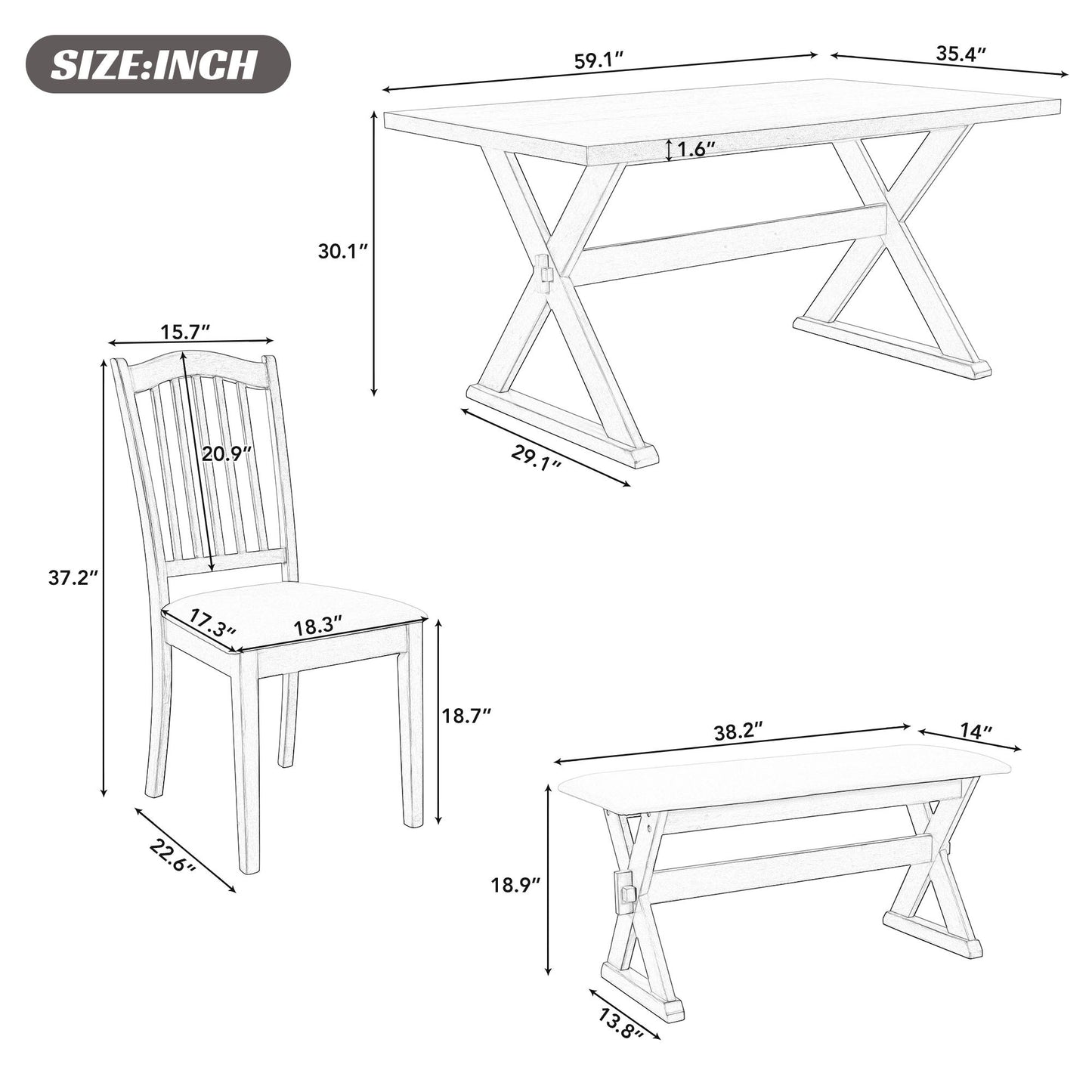 1st Choice Modern 6-Piece Rectangular Rustic Dining Table Set Furniture