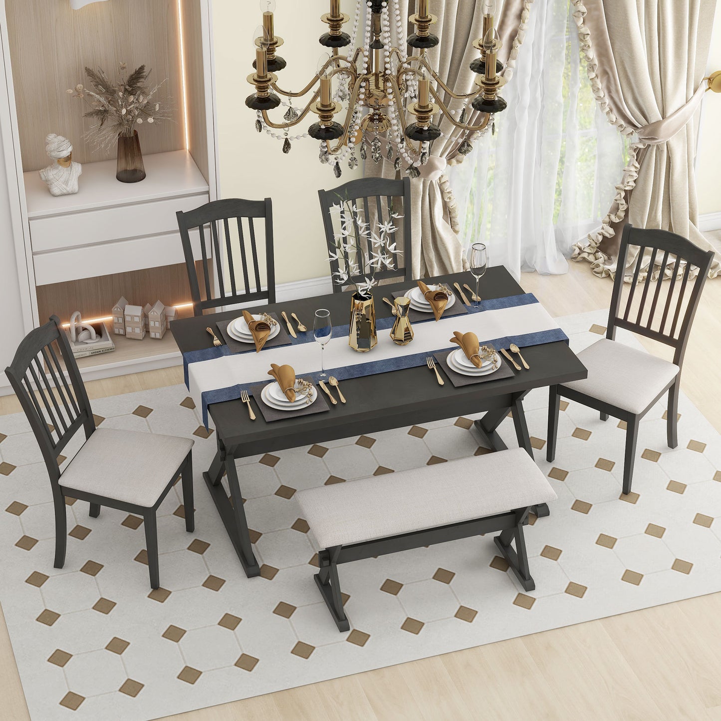 1st Choice Modern 6-Piece Rectangular Rustic Dining Table Set Furniture
