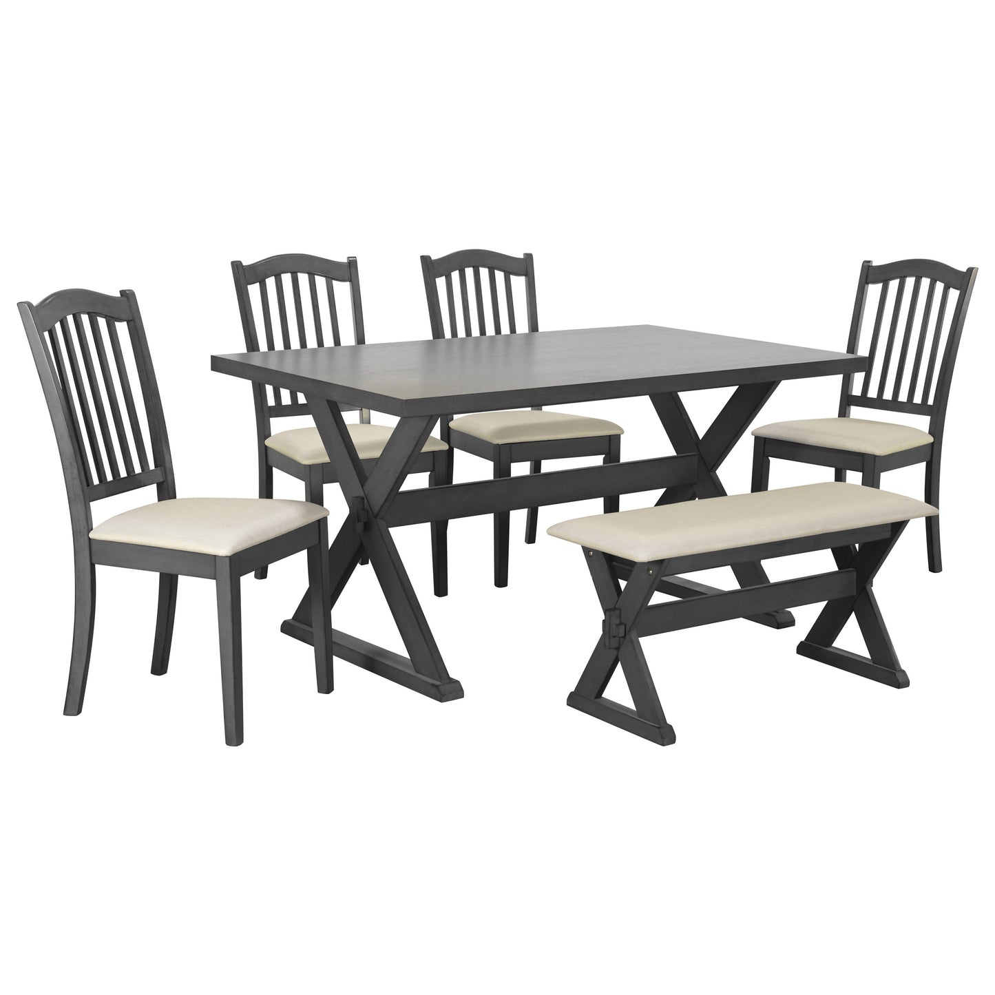 1st Choice Modern 6-Piece Rectangular Rustic Dining Table Set Furniture