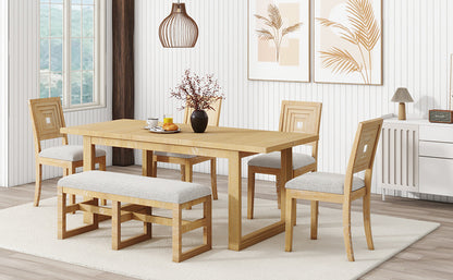 1st Choice Modern 78" 6-Piece Extendable Dining Table Set in Natural