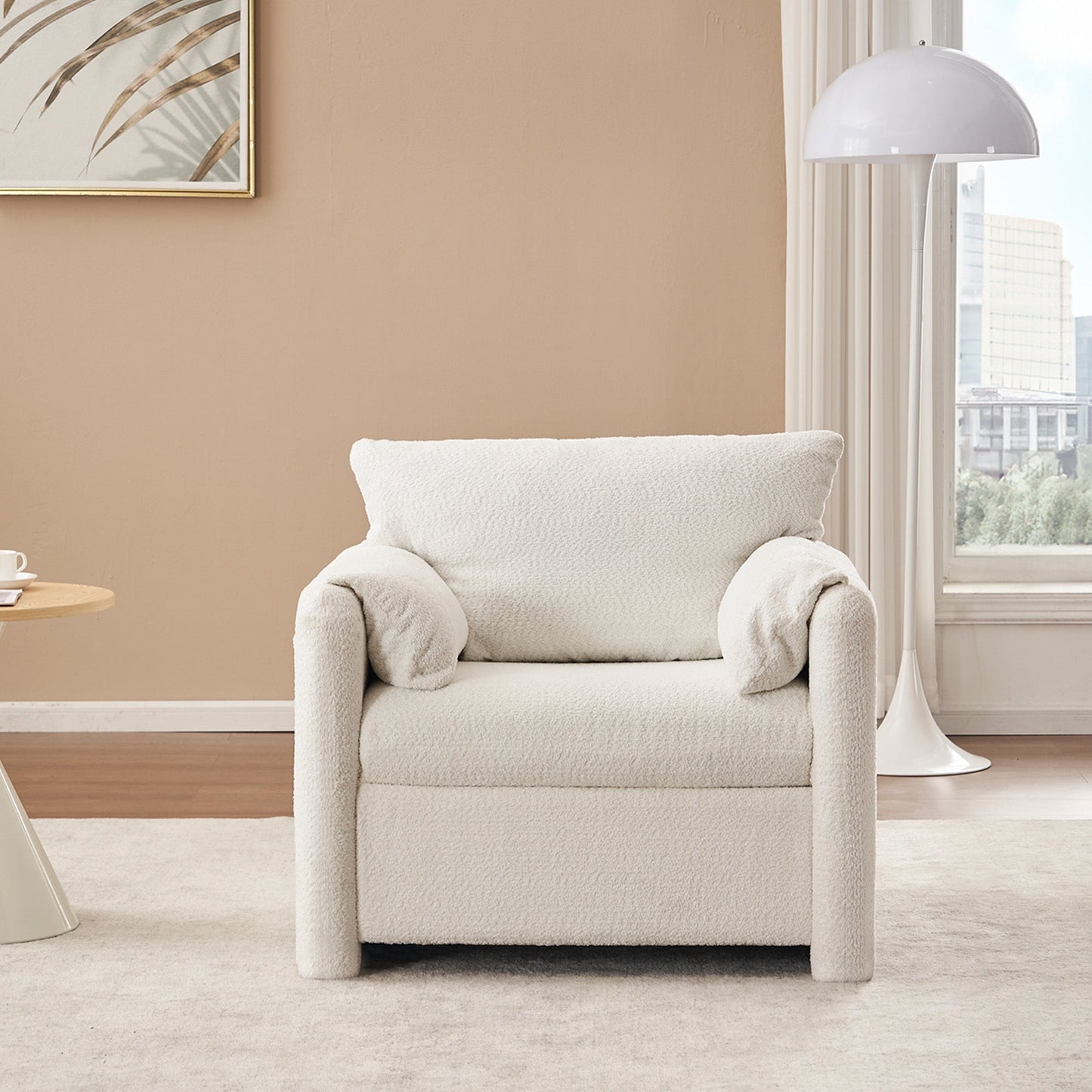 002 Fixed - Modern Accent Chair Single Seater - Plush Chenille Lounge Chair with High - Resilience Cushion, Compact Reading Chair for Living Room, Bedroom, Dorm Room & Apartment - Armchair, Ivory White - 1st Choice Furniture Direct