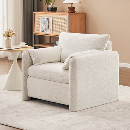 002 Fixed - Modern Accent Chair Single Seater - Plush Chenille Lounge Chair with High - Resilience Cushion, Compact Reading Chair for Living Room, Bedroom, Dorm Room & Apartment - Armchair, Ivory White - 1st Choice Furniture Direct