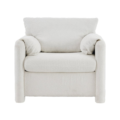 002 Fixed - Modern Accent Chair Single Seater - Plush Chenille Lounge Chair with High - Resilience Cushion, Compact Reading Chair for Living Room, Bedroom, Dorm Room & Apartment - Armchair, Ivory White - 1st Choice Furniture Direct