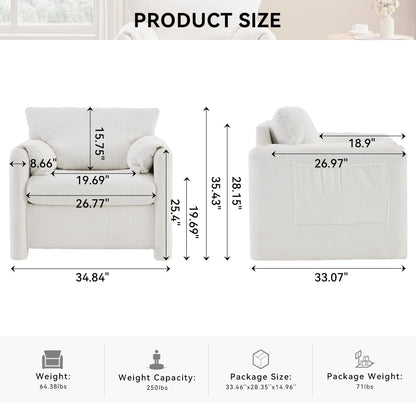 002 Fixed - Modern Accent Chair Single Seater - Plush Chenille Lounge Chair with High - Resilience Cushion, Compact Reading Chair for Living Room, Bedroom, Dorm Room & Apartment - Armchair, Ivory White - 1st Choice Furniture Direct