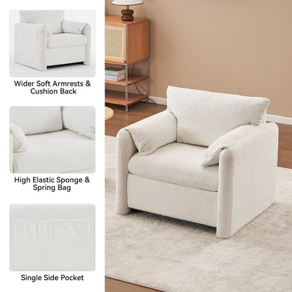 002 Fixed - Modern Accent Chair Single Seater - Plush Chenille Lounge Chair with High - Resilience Cushion, Compact Reading Chair for Living Room, Bedroom, Dorm Room & Apartment - Armchair, Ivory White - 1st Choice Furniture Direct