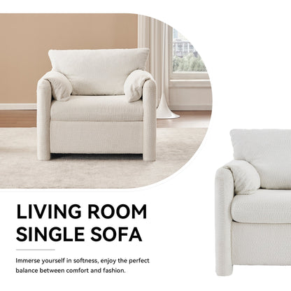 002 Fixed - Modern Accent Chair Single Seater - Plush Chenille Lounge Chair with High - Resilience Cushion, Compact Reading Chair for Living Room, Bedroom, Dorm Room & Apartment - Armchair, Ivory White - 1st Choice Furniture Direct