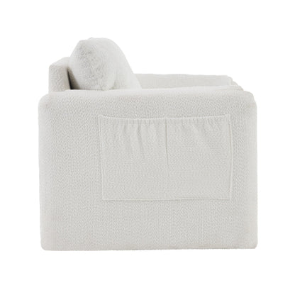 002 Fixed - Modern Accent Chair Single Seater - Plush Chenille Lounge Chair with High - Resilience Cushion, Compact Reading Chair for Living Room, Bedroom, Dorm Room & Apartment - Armchair, Ivory White - 1st Choice Furniture Direct