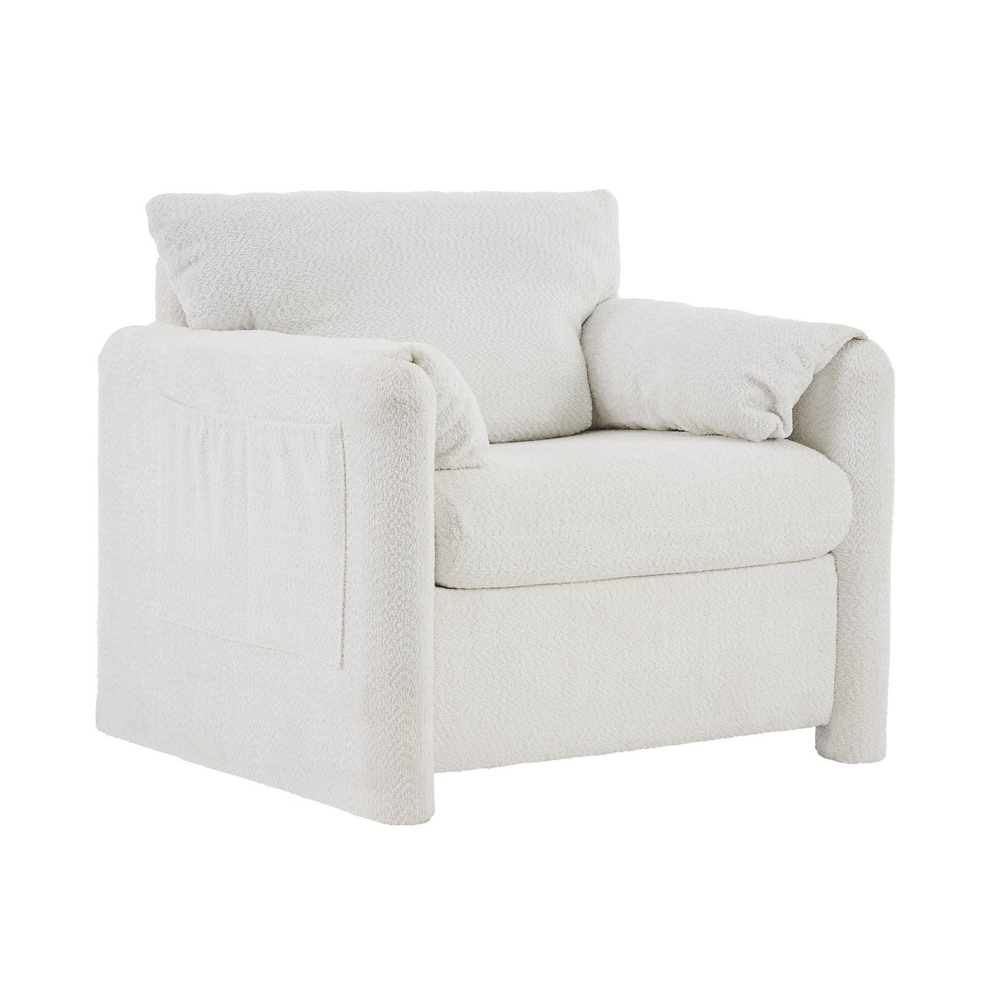 002 Fixed - Modern Accent Chair Single Seater - Plush Chenille Lounge Chair with High - Resilience Cushion, Compact Reading Chair for Living Room, Bedroom, Dorm Room & Apartment - Armchair, Ivory White - 1st Choice Furniture Direct