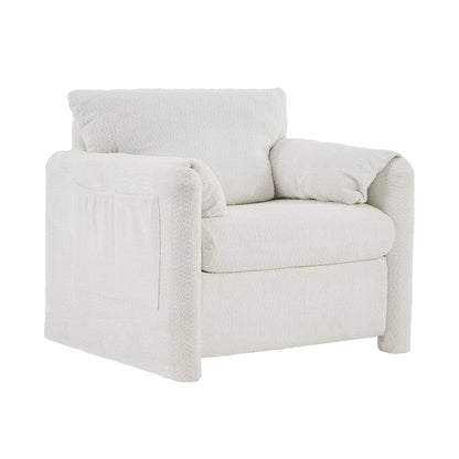002 Fixed - Modern Accent Chair Single Seater - Plush Chenille Lounge Chair with High - Resilience Cushion, Compact Reading Chair for Living Room, Bedroom, Dorm Room & Apartment - Armchair, Ivory White - 1st Choice Furniture Direct