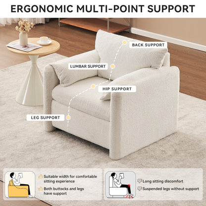 002 Fixed - Modern Accent Chair Single Seater - Plush Chenille Lounge Chair with High - Resilience Cushion, Compact Reading Chair for Living Room, Bedroom, Dorm Room & Apartment - Armchair, Ivory White - 1st Choice Furniture Direct
