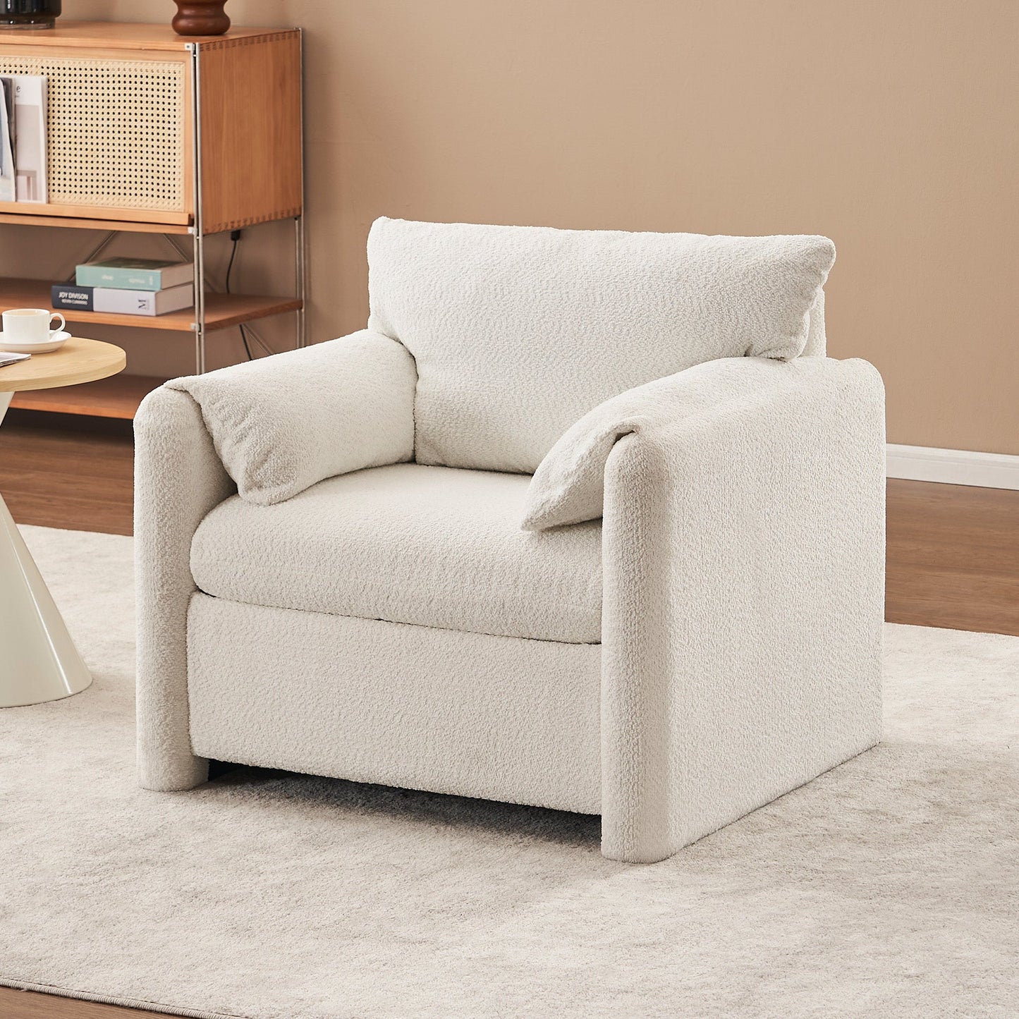 002 Fixed - Modern Accent Chair Single Seater - Plush Chenille Lounge Chair with High - Resilience Cushion, Compact Reading Chair for Living Room, Bedroom, Dorm Room & Apartment - Armchair, Ivory White - 1st Choice Furniture Direct