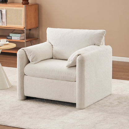 002 Fixed - Modern Accent Chair Single Seater - Plush Chenille Lounge Chair with High - Resilience Cushion, Compact Reading Chair for Living Room, Bedroom, Dorm Room & Apartment - Armchair, Ivory White - 1st Choice Furniture Direct