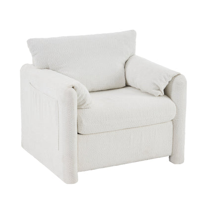 002 Fixed - Modern Accent Chair Single Seater - Plush Chenille Lounge Chair with High - Resilience Cushion, Compact Reading Chair for Living Room, Bedroom, Dorm Room & Apartment - Armchair, Ivory White - 1st Choice Furniture Direct