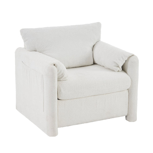 002 Fixed - Modern Accent Chair Single Seater - Plush Chenille Lounge Chair with High - Resilience Cushion, Compact Reading Chair for Living Room, Bedroom, Dorm Room & Apartment - Armchair, Ivory White - 1st Choice Furniture Direct