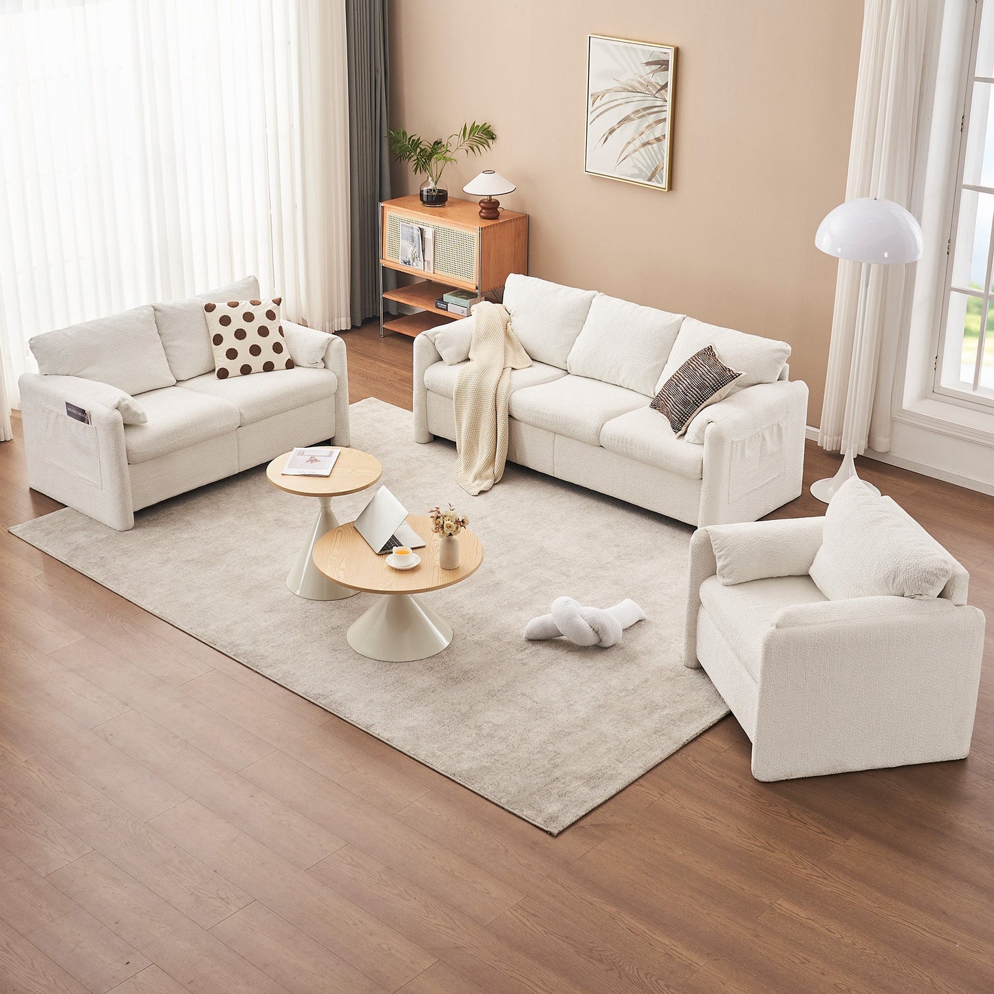 002 Fixed - Modern Accent Chair Single Seater - Plush Chenille Lounge Chair with High - Resilience Cushion, Compact Reading Chair for Living Room, Bedroom, Dorm Room & Apartment - Armchair, Ivory White - 1st Choice Furniture Direct