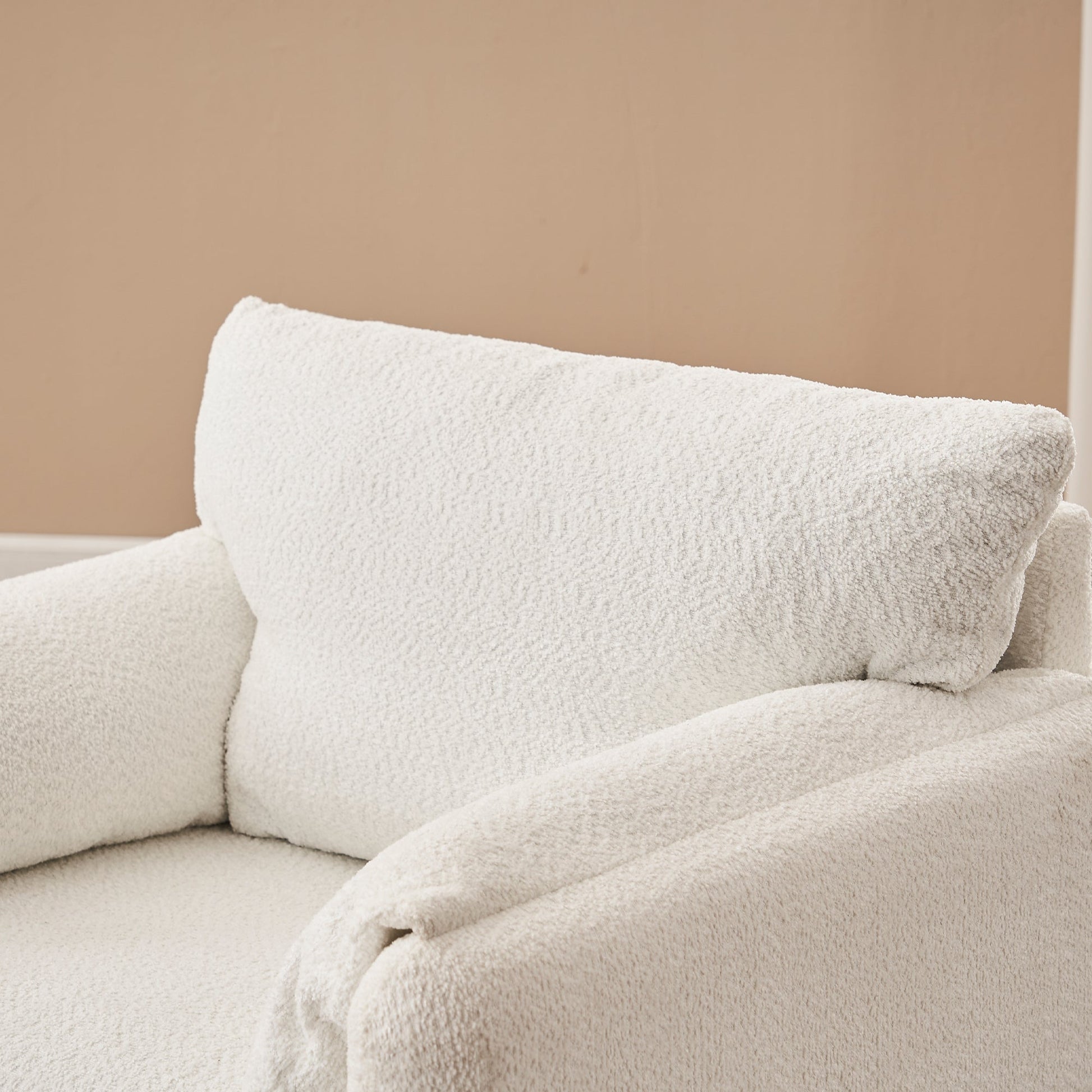 002 Fixed - Modern Accent Chair Single Seater - Plush Chenille Lounge Chair with High - Resilience Cushion, Compact Reading Chair for Living Room, Bedroom, Dorm Room & Apartment - Armchair, Ivory White - 1st Choice Furniture Direct