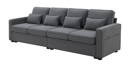 1st Choice 4-Seater Linen Fabric Sofa with Armrest Pockets and 4 Pillows