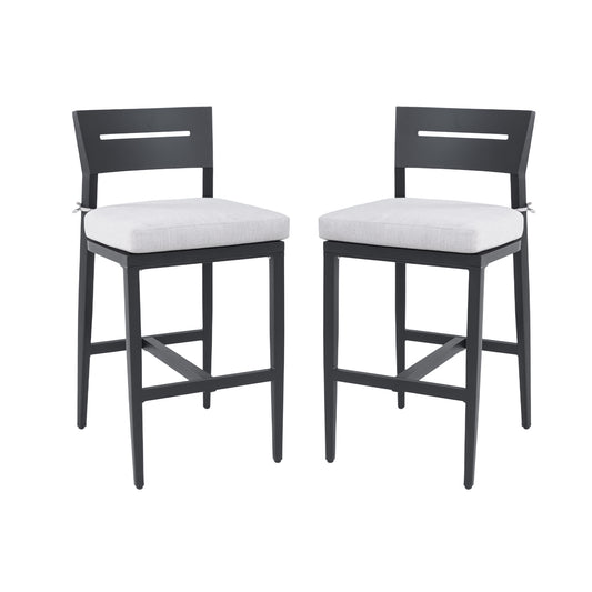Modern Outdoor Bar Stools Set of 2, Aluminum Patio Chairs with Backrest and Footrest, Weather-Resistant, Ember Black, Sunbrella Cushions