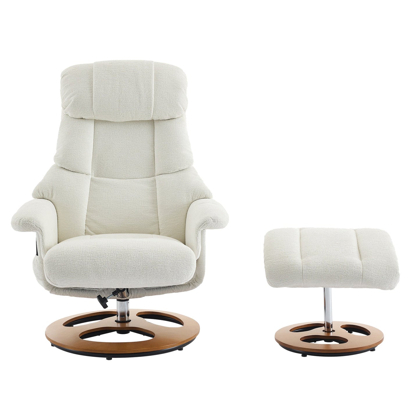 010-Ergonomic Recliner Chair with Ottoman, Modern 360° Swivel Lounge Chair with Footstool, Chenille Fabric, 5 Point Vibration Massage, Seat Heating & 140° Adjustable Backrest for Home or Office, White - 1st Choice Furniture Direct