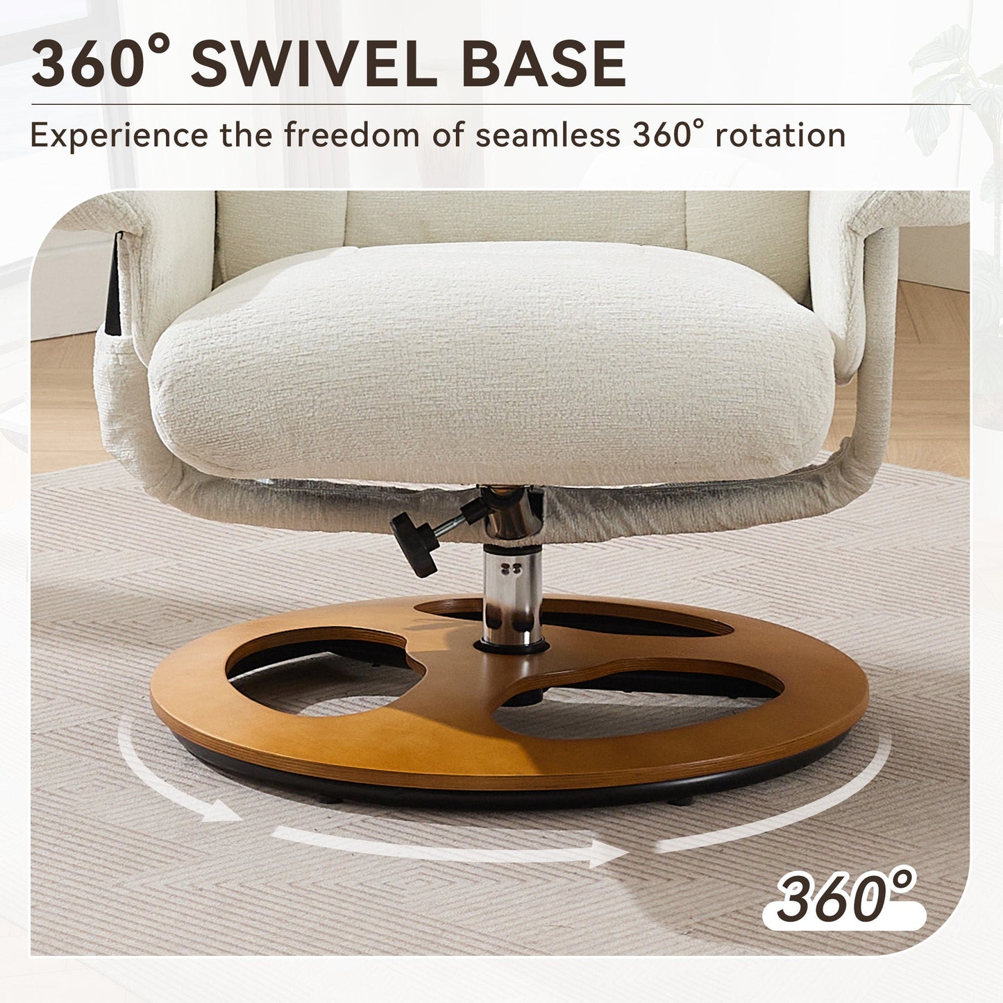 010-Ergonomic Recliner Chair with Ottoman, Modern 360° Swivel Lounge Chair with Footstool, Chenille Fabric, 5 Point Vibration Massage, Seat Heating & 140° Adjustable Backrest for Home or Office, White - 1st Choice Furniture Direct