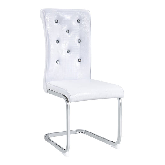 White Faux Alligator Dining Chair Set of 2 with Crystal Accents