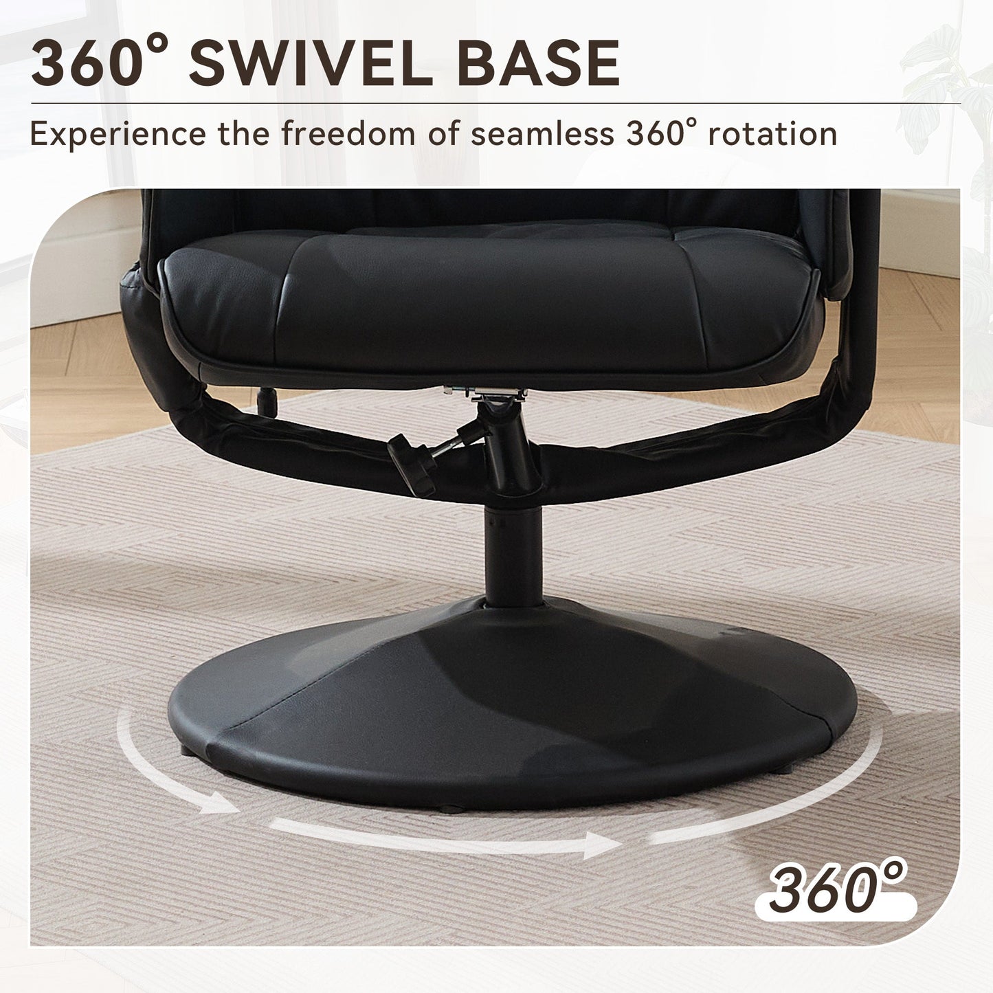 015-Recliner Chair with Ottoman - 360° Swivel Massage Lounge Chair with 5-Point Vibration & Heated Seat, 140° Adjustable PU Leather Recliner for Living Room, Home Theater or Office, Black - 1st Choice Furniture Direct