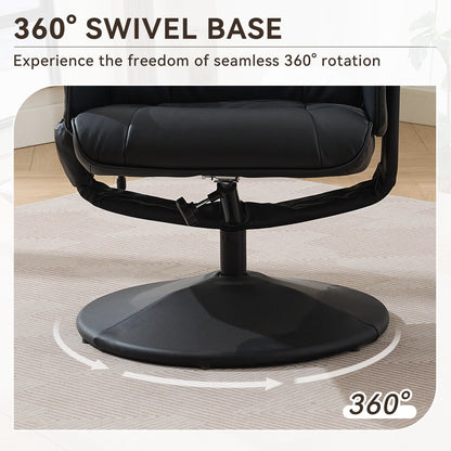 015-Recliner Chair with Ottoman - 360° Swivel Massage Lounge Chair with 5-Point Vibration & Heated Seat, 140° Adjustable PU Leather Recliner for Living Room, Home Theater or Office, Black - 1st Choice Furniture Direct