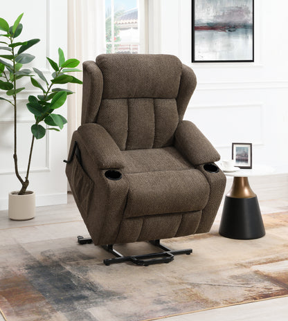 Lusio Brown Linen Power Motion Recliner w/Lift & Cup Holder