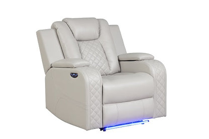 Benz LED & Power Recliner 3 PC Made With Faux Leather in Ice