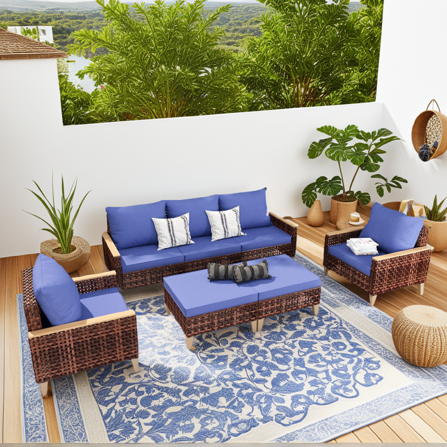 7 Pieces Patio Furniture Set,Wicker Patio dining set,outdoor furniture set,Removable washable cushions - perfect for patios, backyards, balconies, pools, gardens