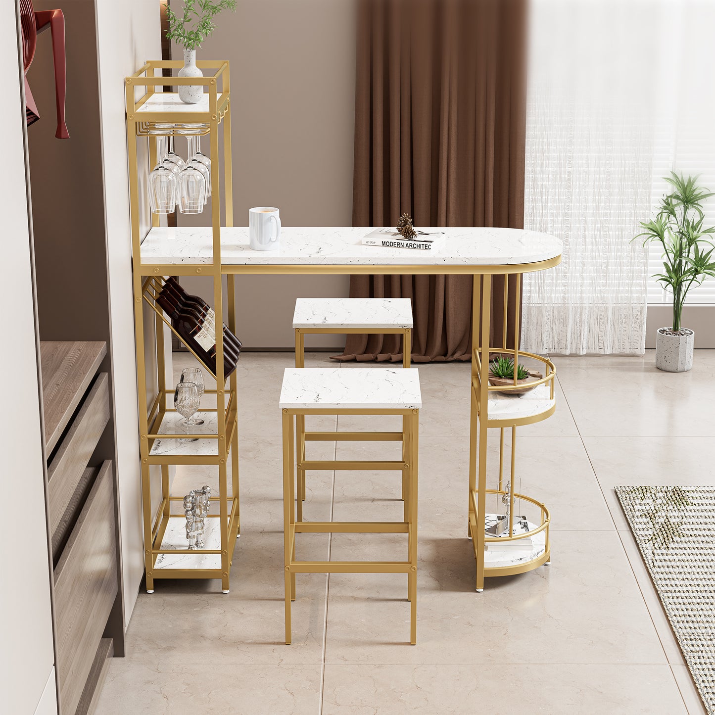 1st Choice 3 Pcs Kitchen Bar Table and Chairs Set in Modern White