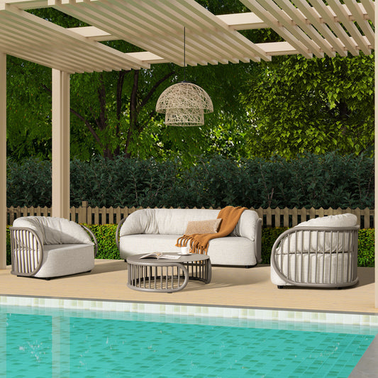 Harper 42.5' Barrel Upholstered Patio Deep Seating Armchair, Oat Beige Axroma Olefin