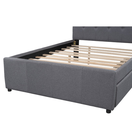 1st Choice Linen Upholstered Full Platform Bed With Headboard and Two Drawers