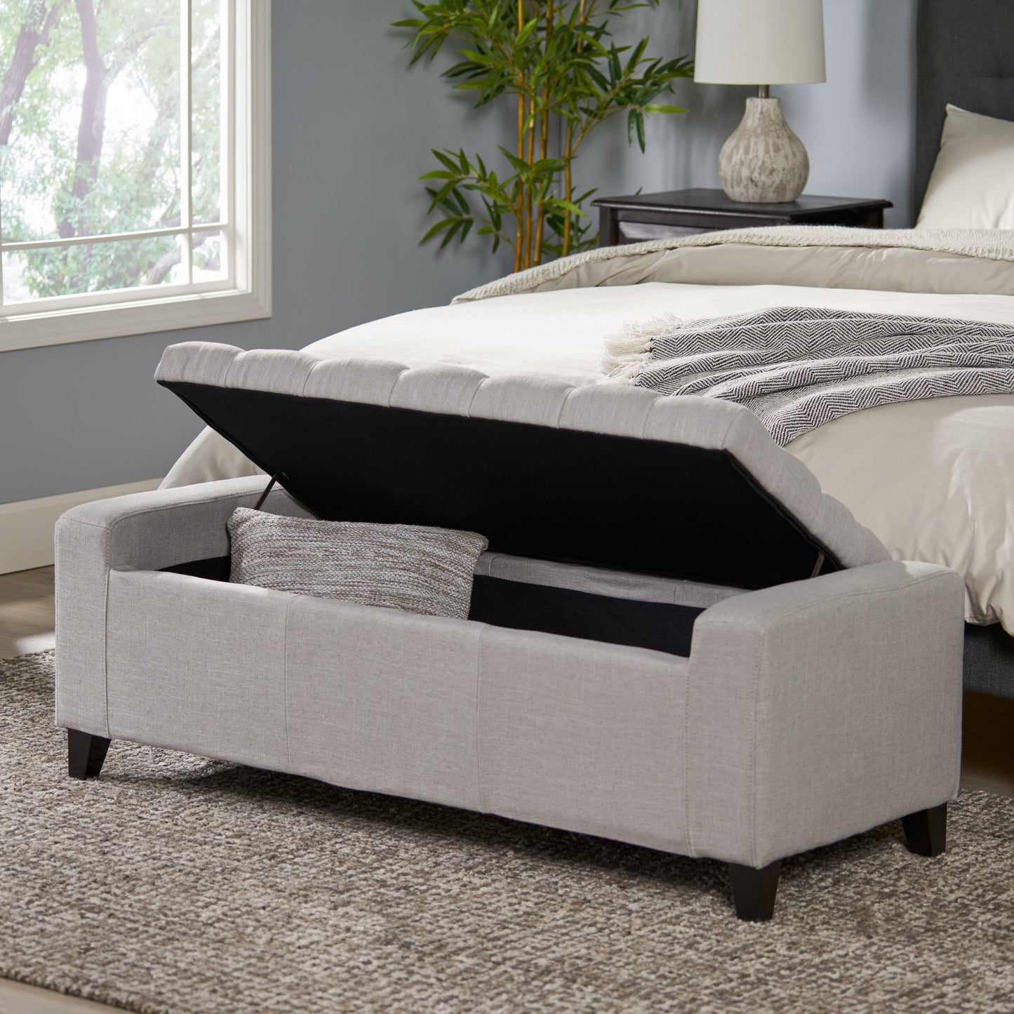 1st Choice Modern Bedroom Tufted Guernsey Storage Fabric Grey Ottoman