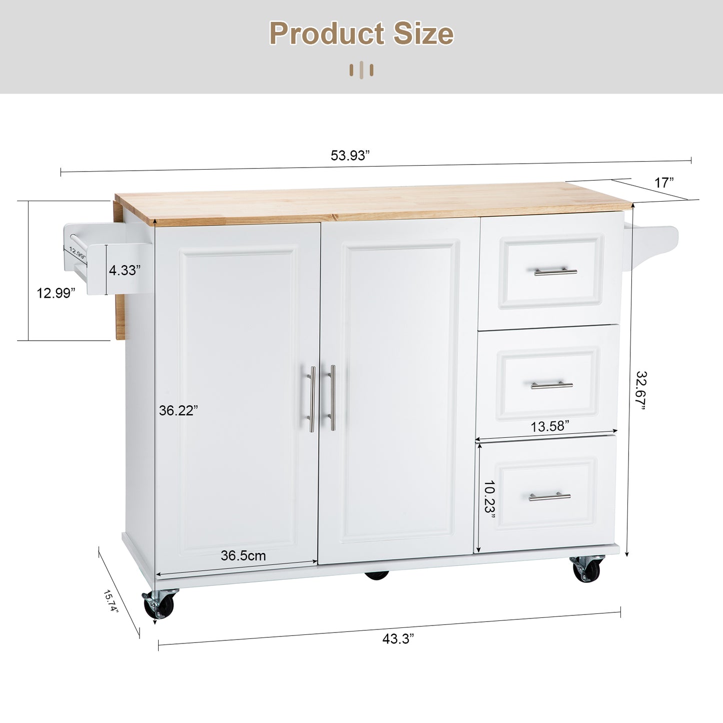 1st Choice Kitchen Island & Kitchen Cart Mobile Kitchen Island in White