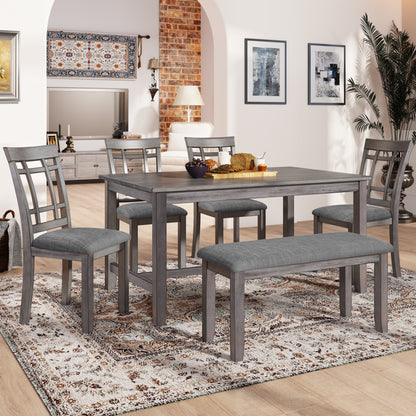 1st Choice 6 Piece Wooden Gray Dining Table Set Farmhouse Rustic Style