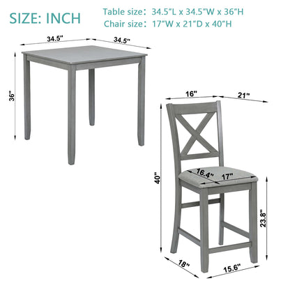 1st Choice 5 Piece Dining Wooden Square Table Set for 4 in Gray Finish