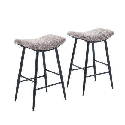Bar Stools Set of 2 Armless Counter Low Bar Stools Without Back Modern Linen fabric Breakfast Stools with Metal Leg and Footrest,Coffee