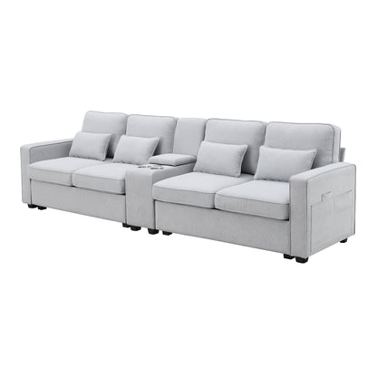1st Choice Upholstered Sofa Modern Linen Fabric Couches with 4 Pillows