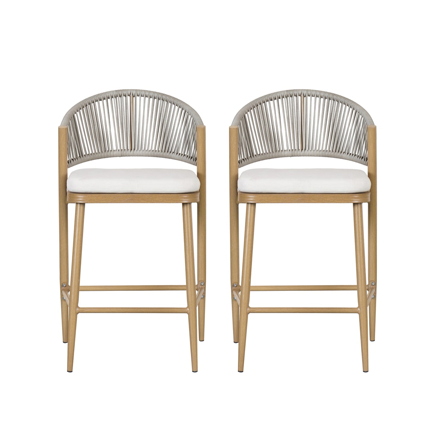 Outdoor Counter Stools Set of 2 – Maple Finish Wicker Aluminum Patio Chairs with Cushions