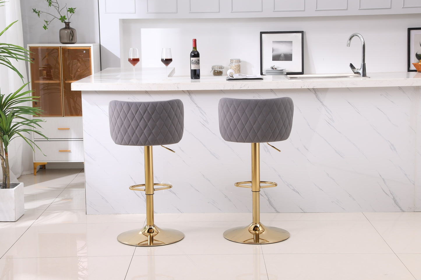 1st Choice Modern Swivel Velvet Bar Stool Counter Height - Set of 2