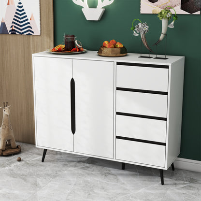 1st Choice Modern White Side Cabinet with Four Drawers and Two Doors