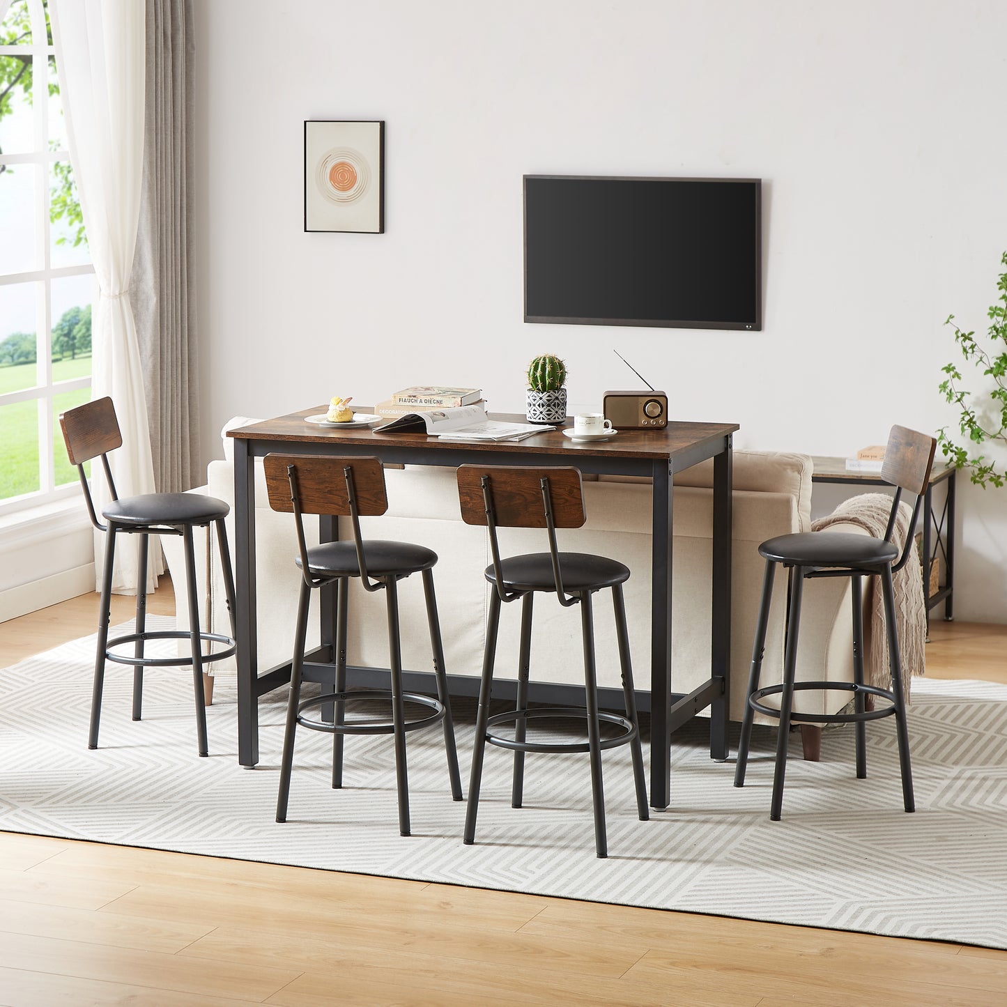 1st Choice Bar Table Set with 4 Bar stools PU Soft Seat with Backrest