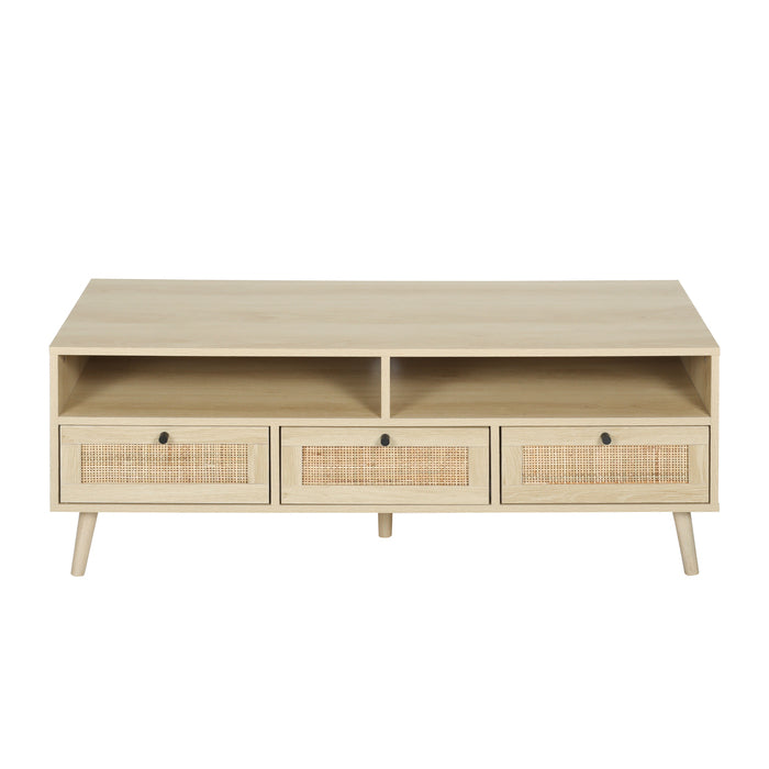 1st Choice Rattan TV Stand Console with Solid Wood Feet in Natural