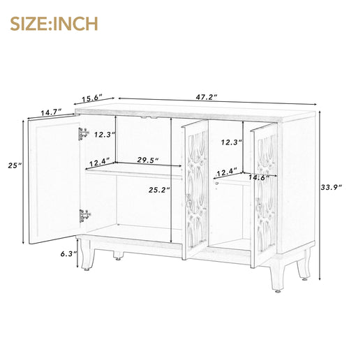 1st Choice Sideboard with Glass Doors 3 Door Mirrored Buffet Cabinet